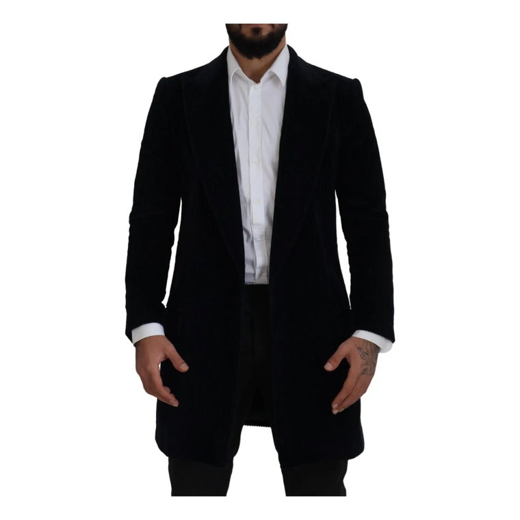Luksusowy Czarny Bawełniany Cardigan Długi Płaszcz Kurtka Dolce & Gabbana