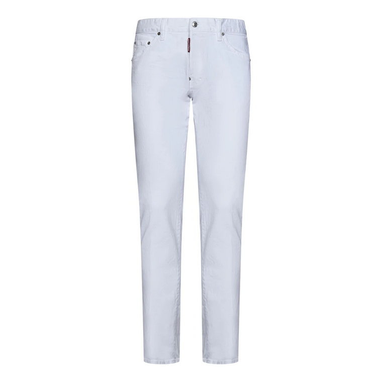 Białe Spodnie Slim-fit z Unikalnym Detalem Naszywki Dsquared2
