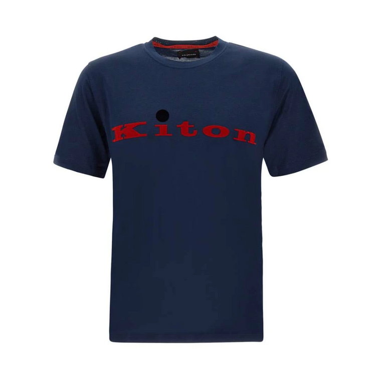 Granatowy Bawełniany T-Shirt z Czerwonym Logo Kiton