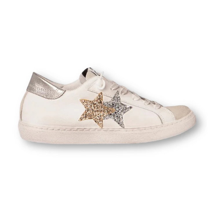 Niskie Sneakersy w Kolorze Biało-Lodowym-Złotym-Srebrnym 2Star