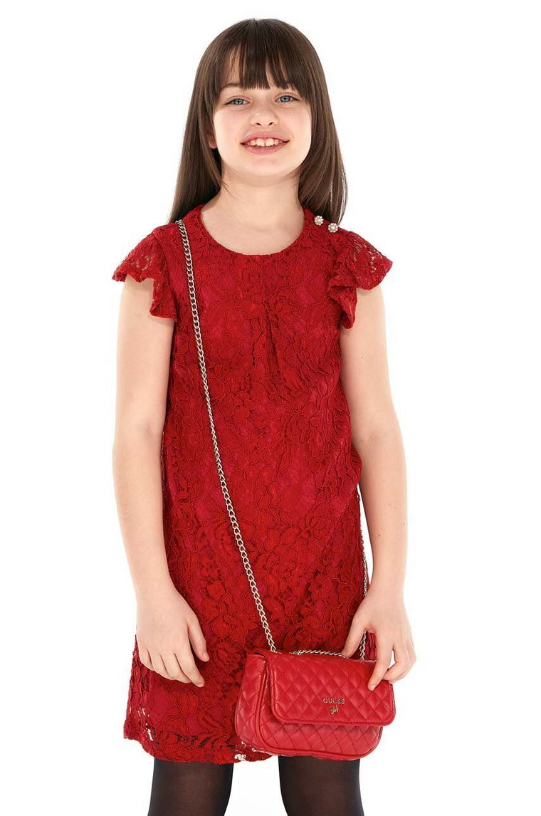 Guess sukienka dziecięca kolor czerwony mini prosta