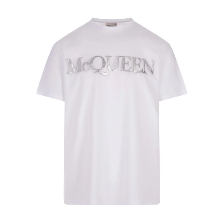 Męska koszulka z nadrukiem w kolorze metalicznego srebra i oversize Alexander McQueen