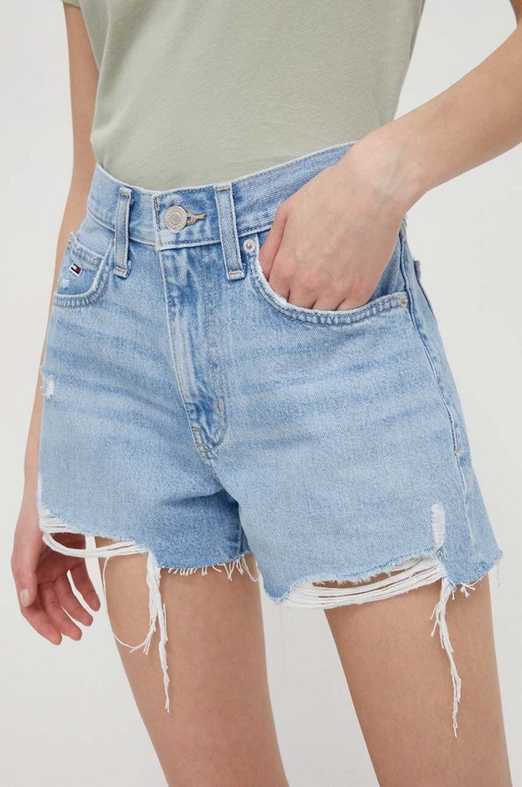 Tommy Jeans szorty jeansowe damskie kolor niebieski gładkie high waist