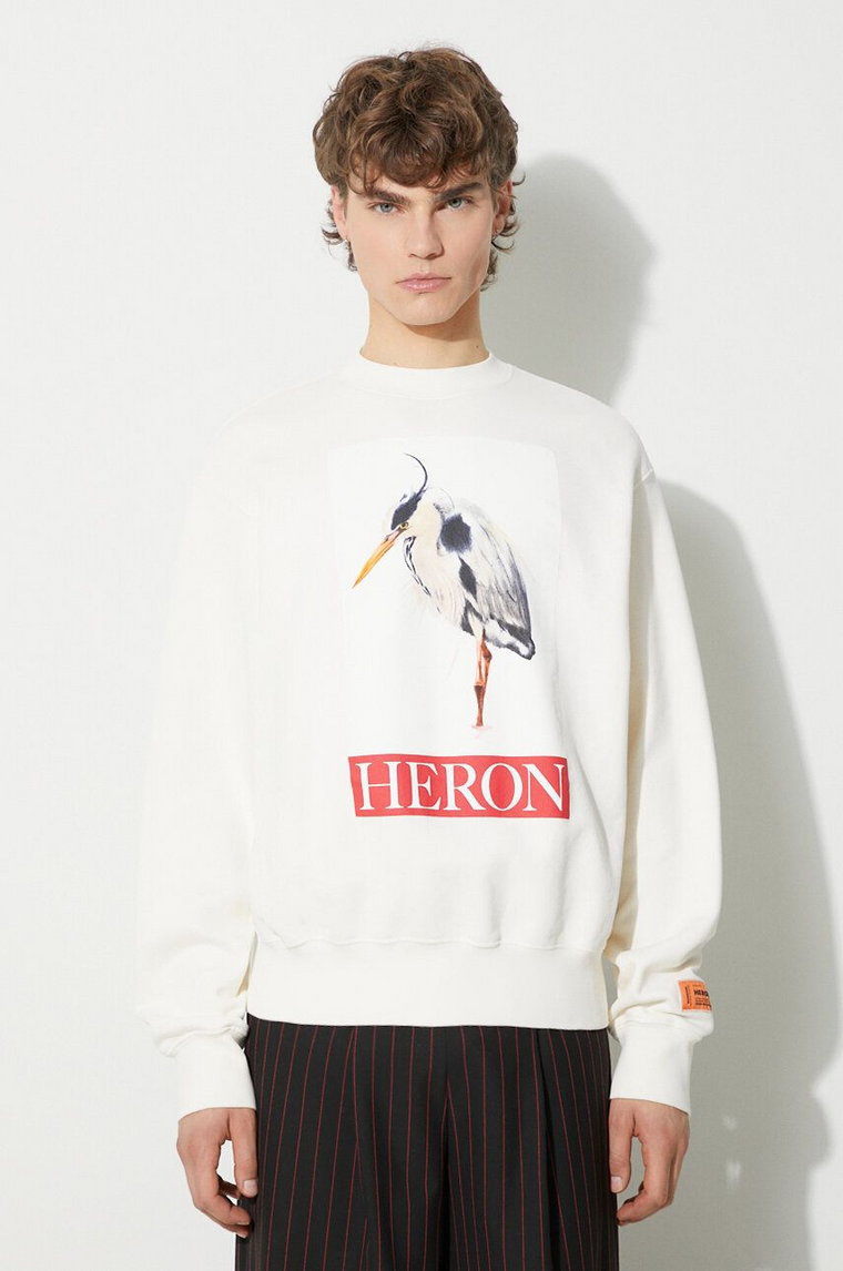 Heron Preston bluza bawełniana Heron Bird Painted Crewneck męskie kolor beżowy z nadrukiem HMBA020F23JER0040425