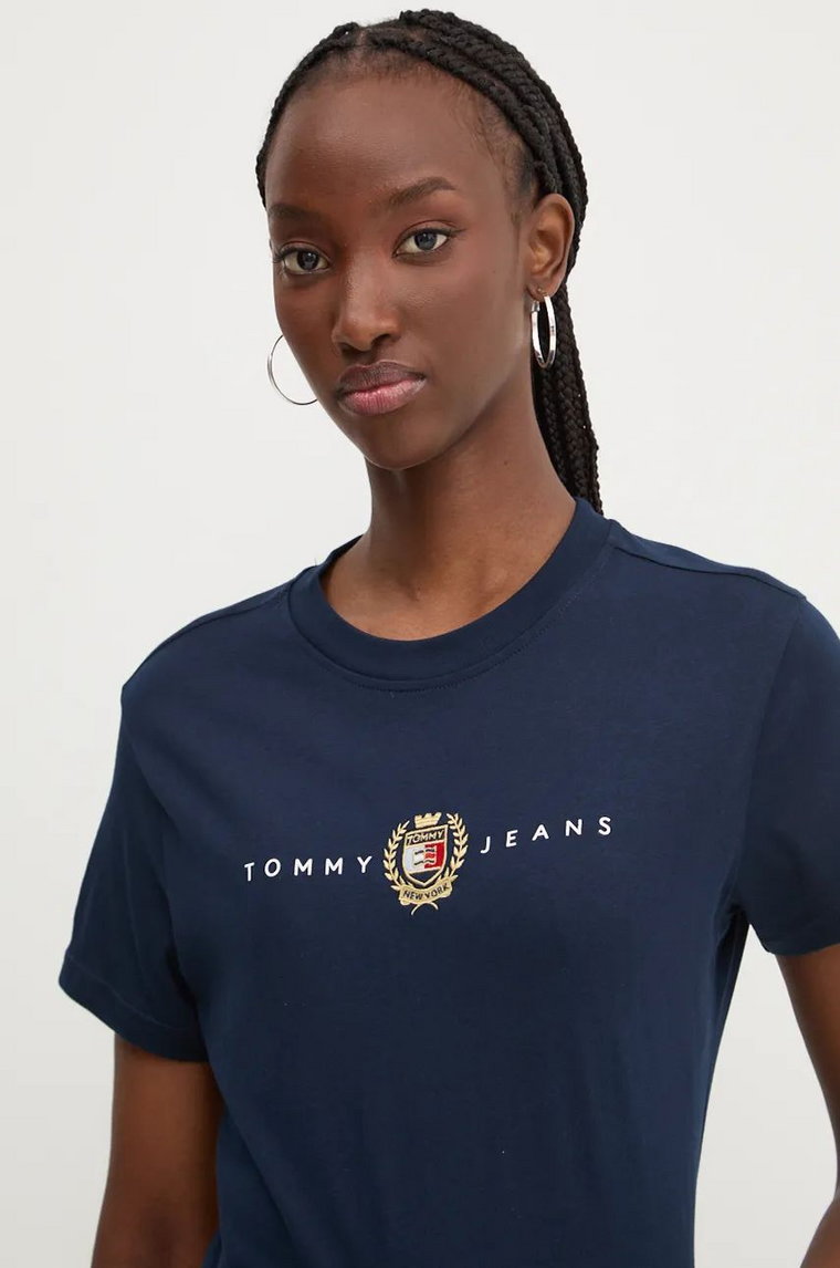 Tommy Jeans t-shirt bawełniany damski kolor granatowy DW0DW18795