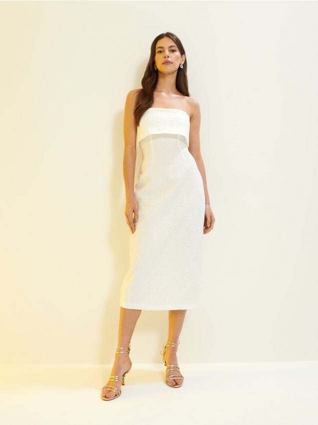 Mohito - Sukienka midi ze strukturalnej tkaniny - biały