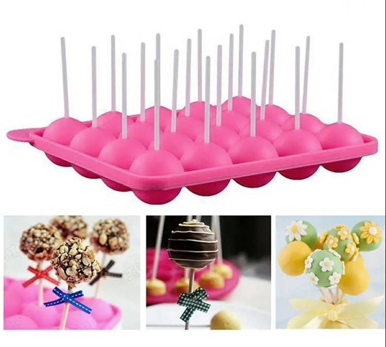 Silikonowa Forma Do Ciastek W Formie Lizaków Cake Pops X20 Różowy Ag893