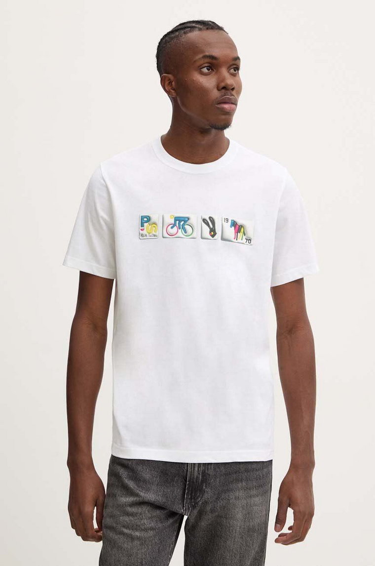 PS Paul Smith t-shirt bawełniany męski kolor biały z nadrukiem M2R.011R.NP4805