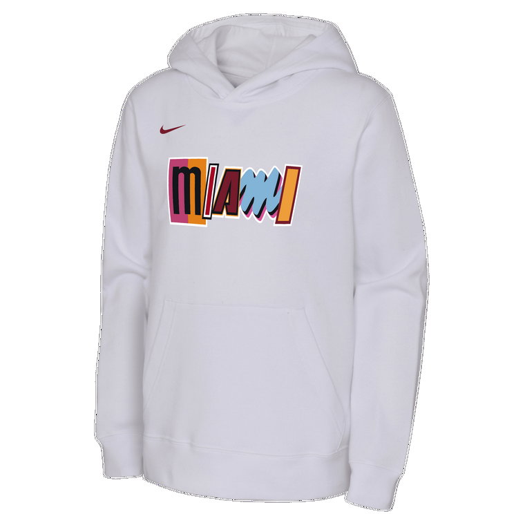 Dzianinowa bluza z kapturem dla dużych dzieci Nike NBA Miami Heat City Edition - Biel