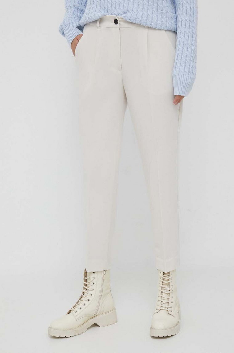 Sisley spodnie damskie kolor beżowy fason cygaretki high waist