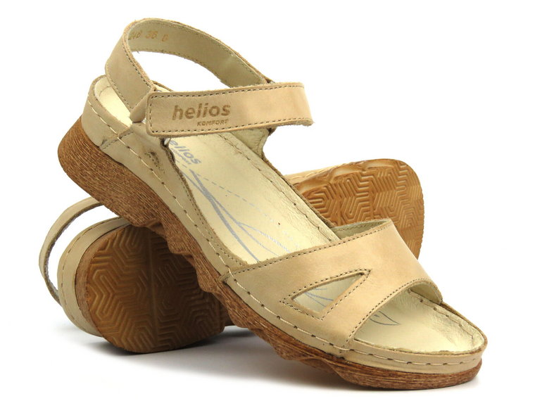 Skórzane sandały damskie - HELIOS Komfort 248, jasnobeżowe