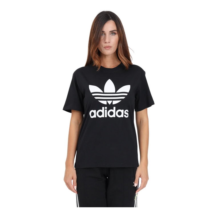 Czarna sportowa koszulka z nadrukiem logo Adidas Originals