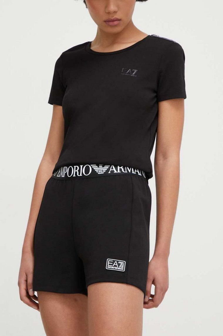 EA7 Emporio Armani szorty damskie kolor czarny gładkie high waist