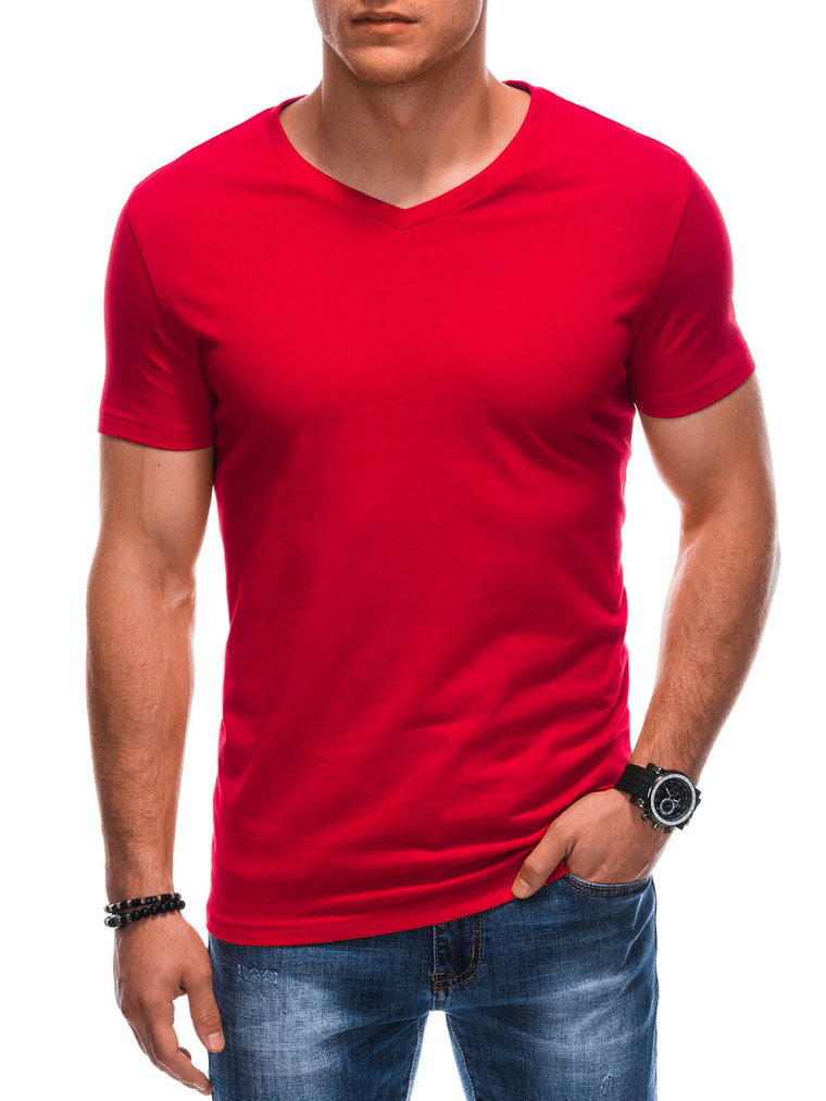 T-shirt męski basic V-neck EM-TSBS-0101 - czerwony V6