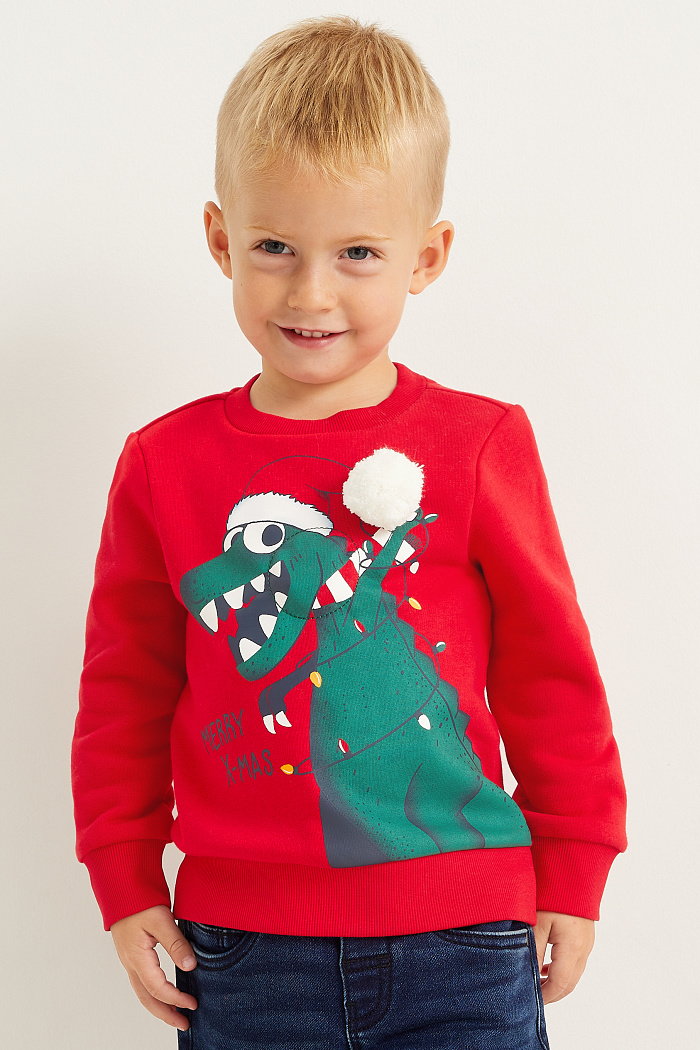 C&A Dinozaur-bluza w bożonarodzeniowym stylu z efektem dźwiękowym, Czerwony, Rozmiar: 122