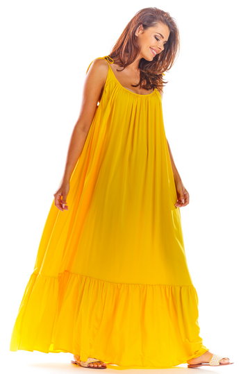 Żółta Luźna Maxi Sukienka na Lato