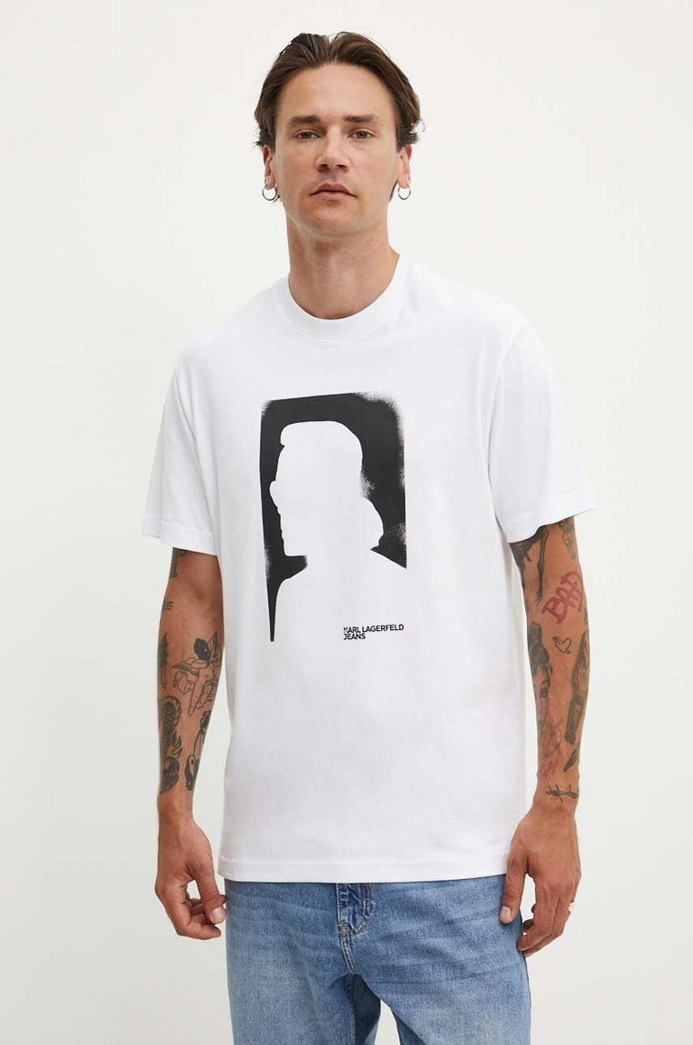 Karl Lagerfeld Jeans t-shirt bawełniany męski kolor biały z nadrukiem 245D1709