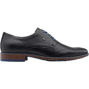Czarne eleganckie półbuty męskie am shoe z niebieskimi sznurówkami - Męskie - Kolor: Czarne - Rozmiar: 43