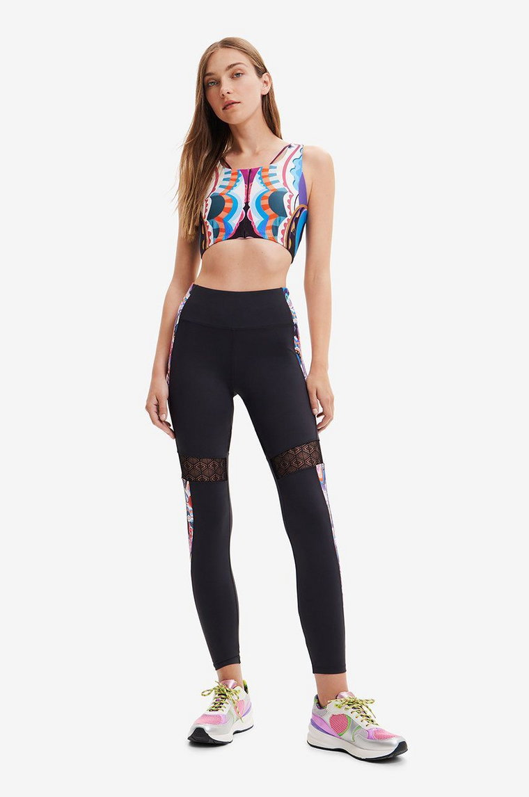 Desigual legginsy damskie kolor czarny wzorzyste