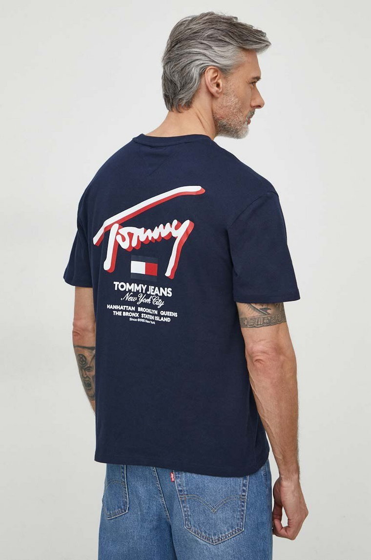 Tommy Jeans t-shirt bawełniany męski kolor granatowy z nadrukiem DM0DM18574