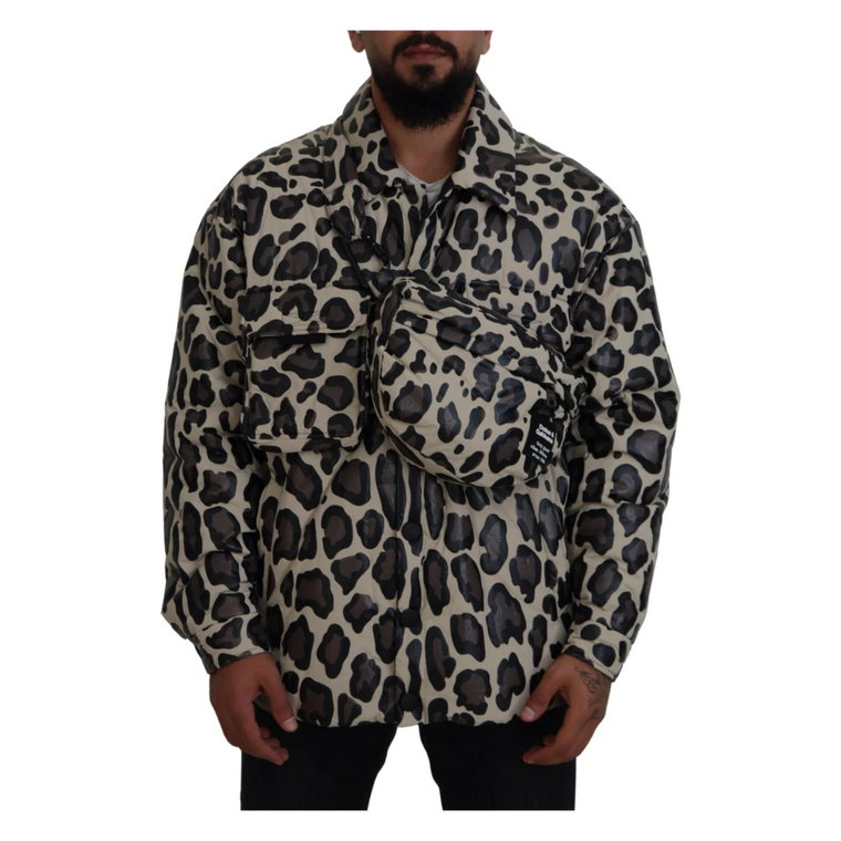 Kurtka Parka w Wzór Wielobarwny Leopard z Torbą na Klatkę Piersiową Dolce & Gabbana