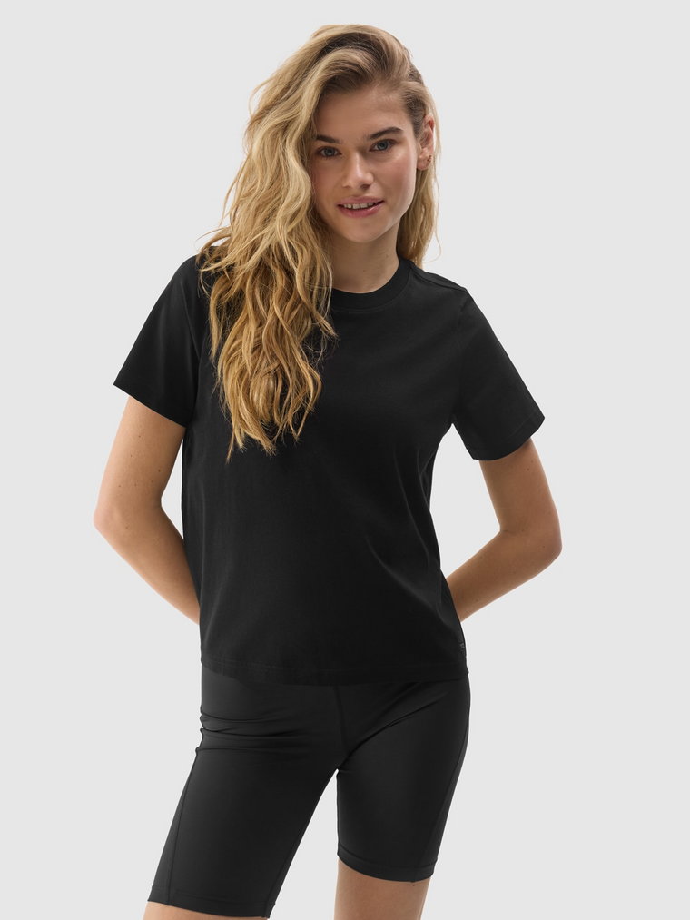 T-shirt gładki z bawełną organiczną damski - czarny