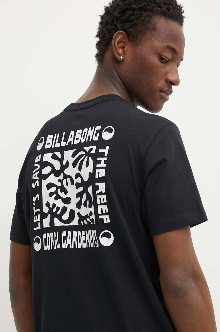 Billabong t-shirt bawełniany x Coral Gardeners męski kolor czarny z nadrukiem ABYZT02341