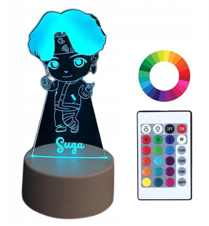 Lampka Nocna Imię Bts Suga K-Pop Led 3D Grawer