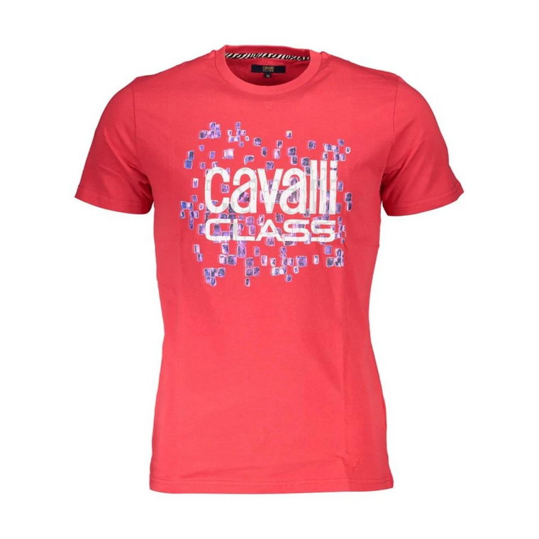 Czerwony T-shirt z nadrukiem i logo Cavalli Class