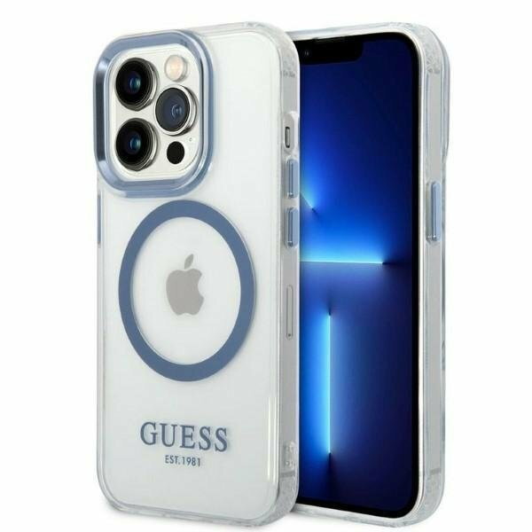 Guess GUHMP14LHTRMB iPhone 14 Pro 6,1" niebieski/blue hard case Metal Outline Magsafe