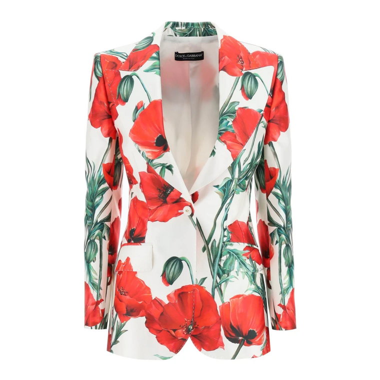 Kurtka Poppy Print Shantung Turlington Dolce & Gabbana