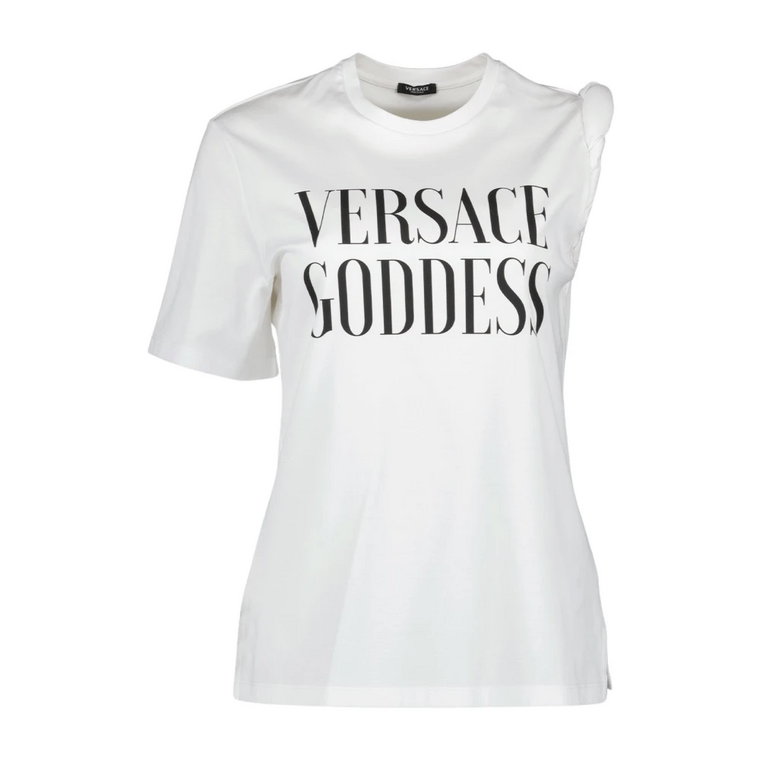 Asymetryczny T-shirt z nadrukiem Versace