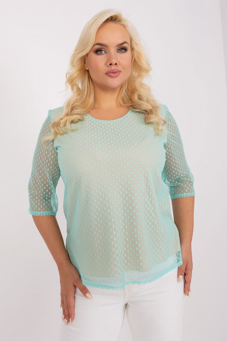 Bluzka plus size z rękawem 3/4 mietowy