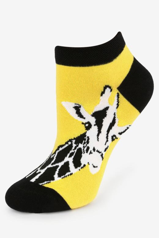 Skarpetki stopki damskie żółte z grafiką żyrafy Giraffe Marilyn