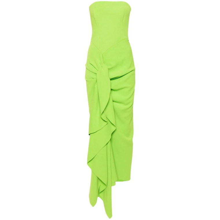 Zielona Sukienka bez Ramiączek z Falbankami Solace London
