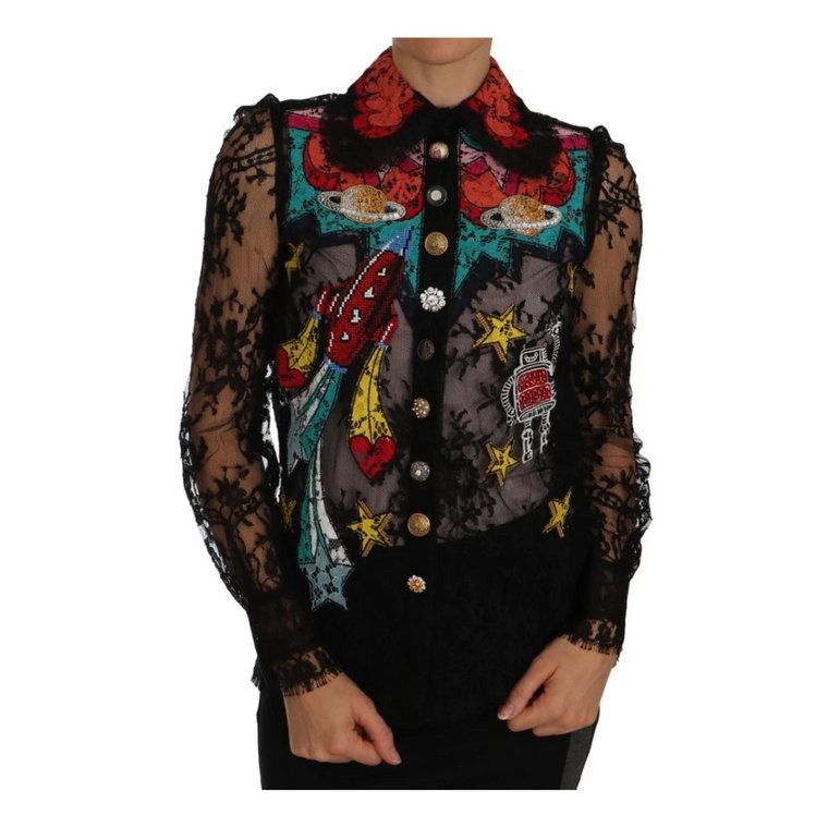 Black Lace Crystal Space Shirt Dolce & Gabbana