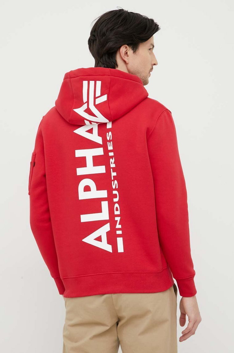 Alpha Industries bluza męska kolor czerwony z kapturem z nadrukiem 178318.328-SpeedRed