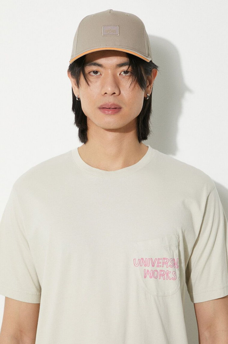 Universal Works t-shirt bawełniany Print Pocket Tee męski kolor beżowy z nadrukiem 30611.DRIFTWOOD