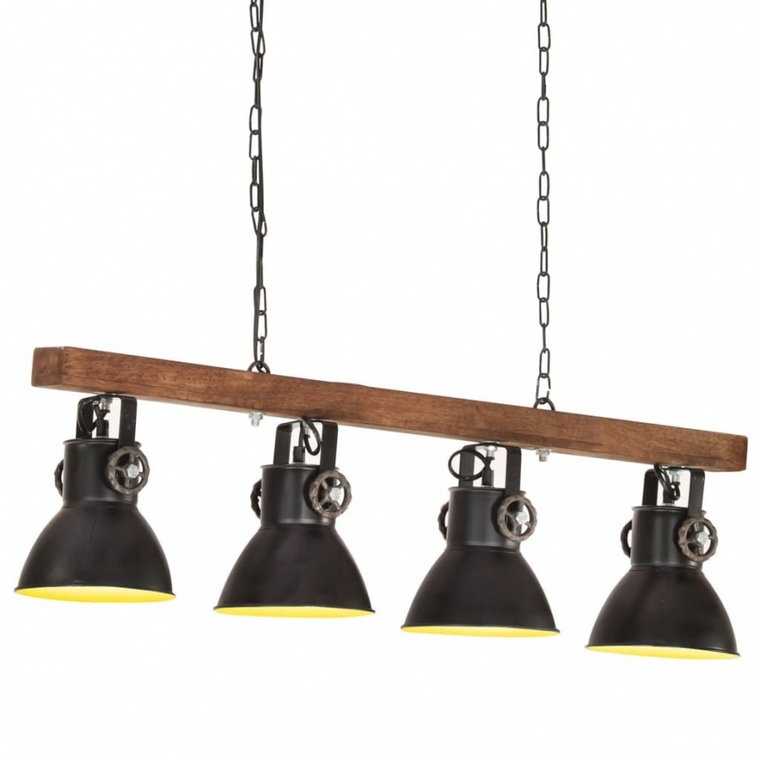 Industrialna lampa sufitowa, czarna, E27, drewno mango kod: V-320523