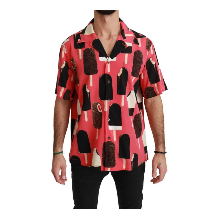 Pink Silk Ice Cream Print Casual Shirt Dolce & Gabbana