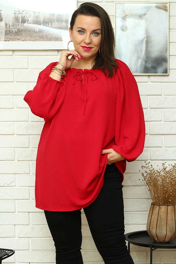 Bluzka elegancka z łezka w dekolcie z ozdobnym wiązaniem TAMARA czerwona