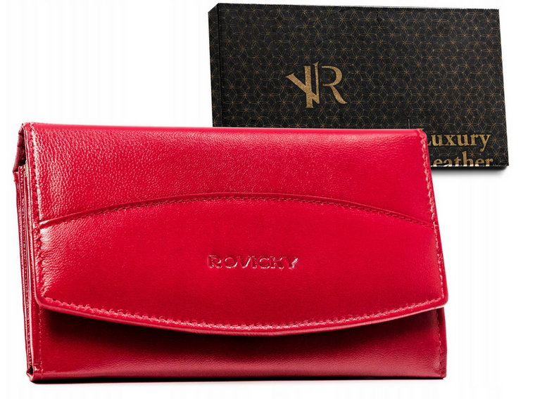 Skórzany portfel damski z tłoczoną klapą  Rovicky
