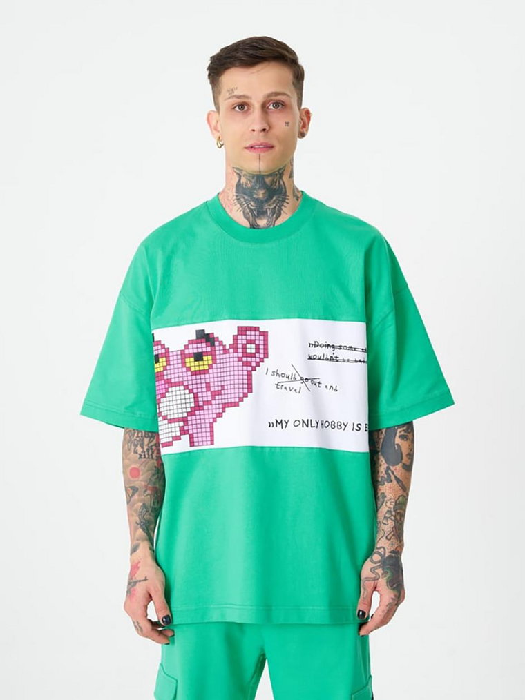 Koszulka Z Krótkim Rękawem Oversize Męska Zielona Machinist Pink Panther