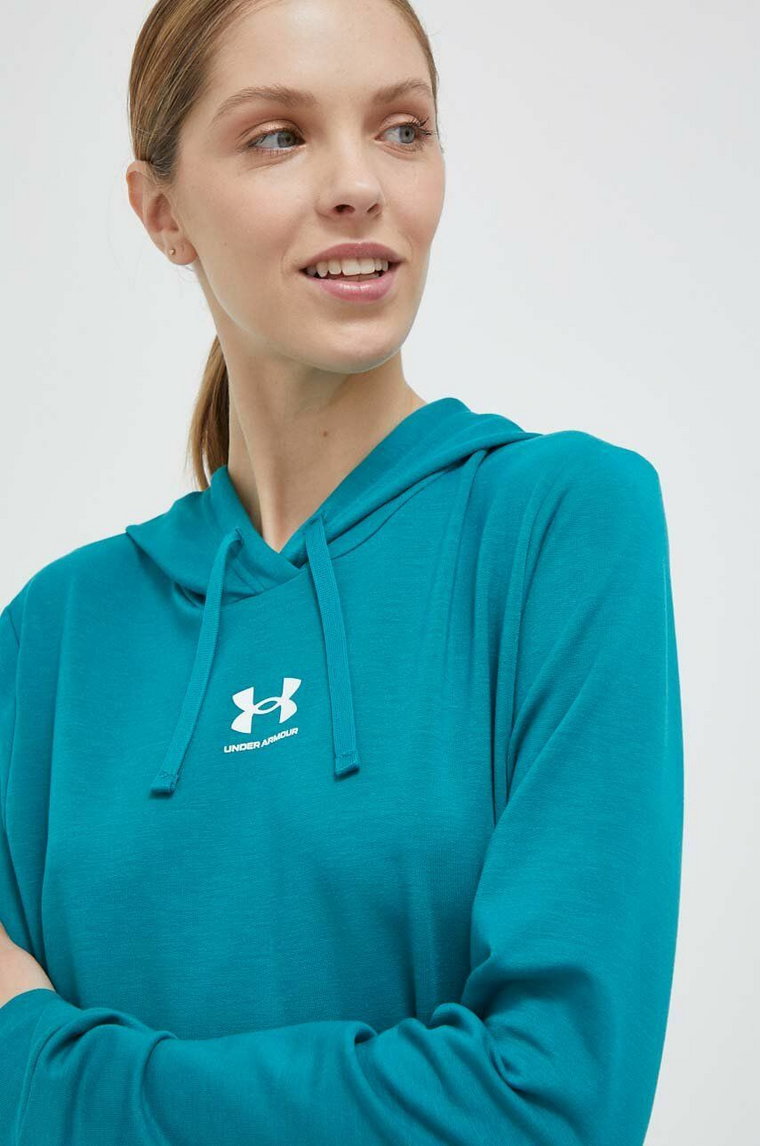 Under Armour bluza damska kolor zielony z kapturem gładka