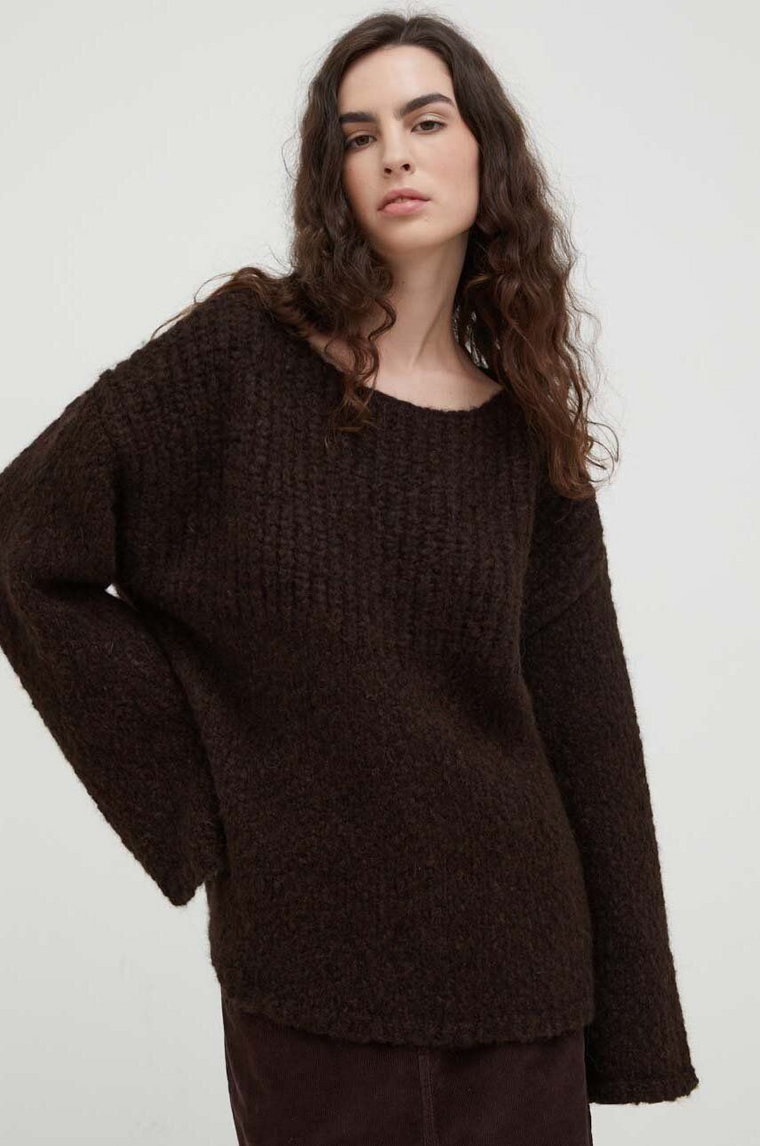 Lovechild sweter wełniany damski kolor brązowy ciepły