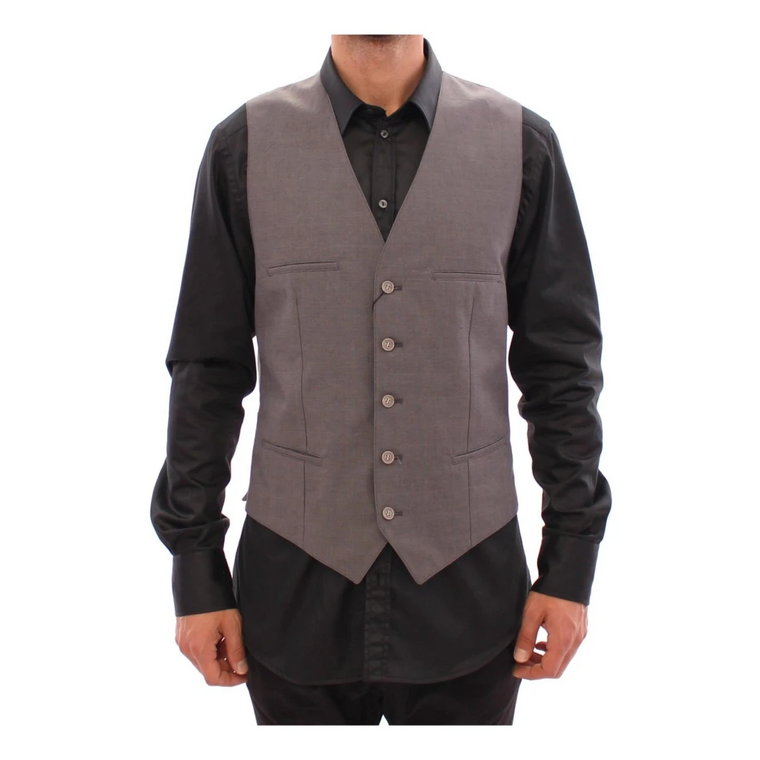 Gray Cotton Slim Fit Button Front Dress Vest Dolce & Gabbana
