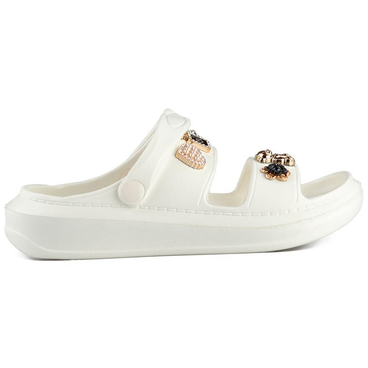 Gumowe sandały klapki damskie z ozdobami białe