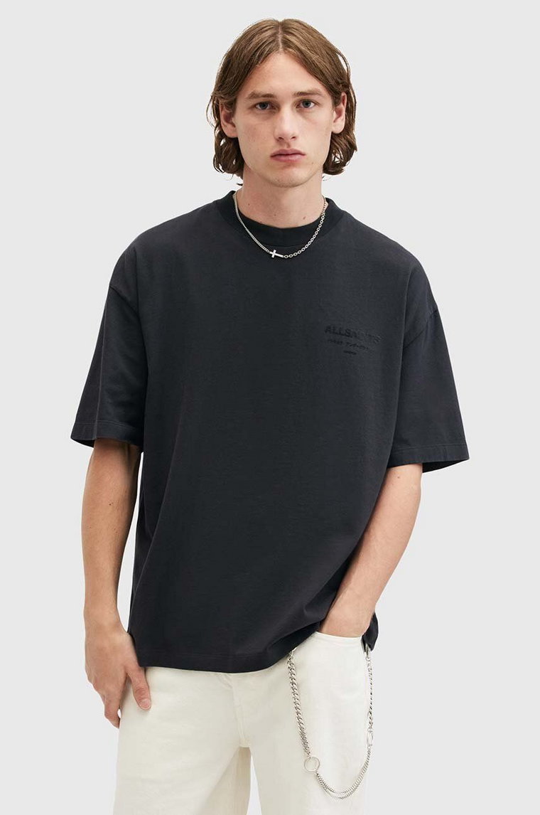 AllSaints t-shirt bawełniany XANDER SS CREW męski kolor czarny gładki M006PB