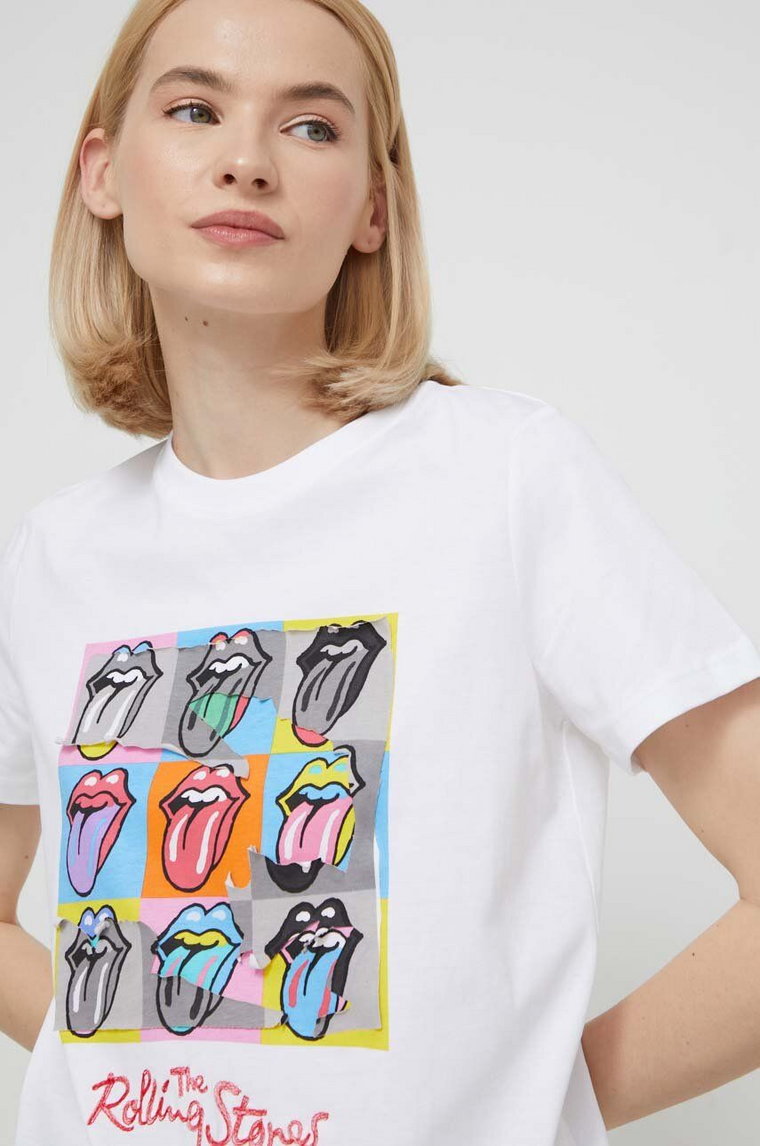 Desigual t-shirt bawełniany x The Rolling Stones damski kolor biały