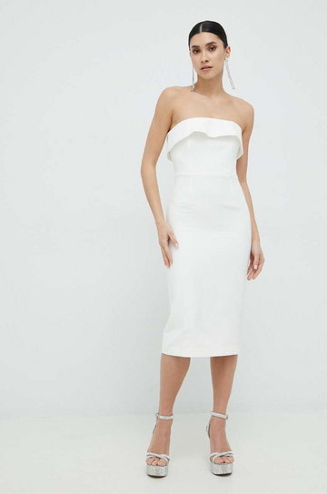 Bardot sukienka kolor biały midi dopasowana